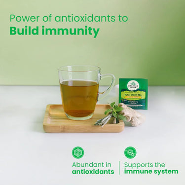 A TATA Product - Organic India Tulsi Green Tea Lemon Ginger - 50 Teabags, Herbal Blend with Green Tea, Tulsi, Lemon & Ginger, Supports Digestion, Refreshing Taste, Natural Ingredients